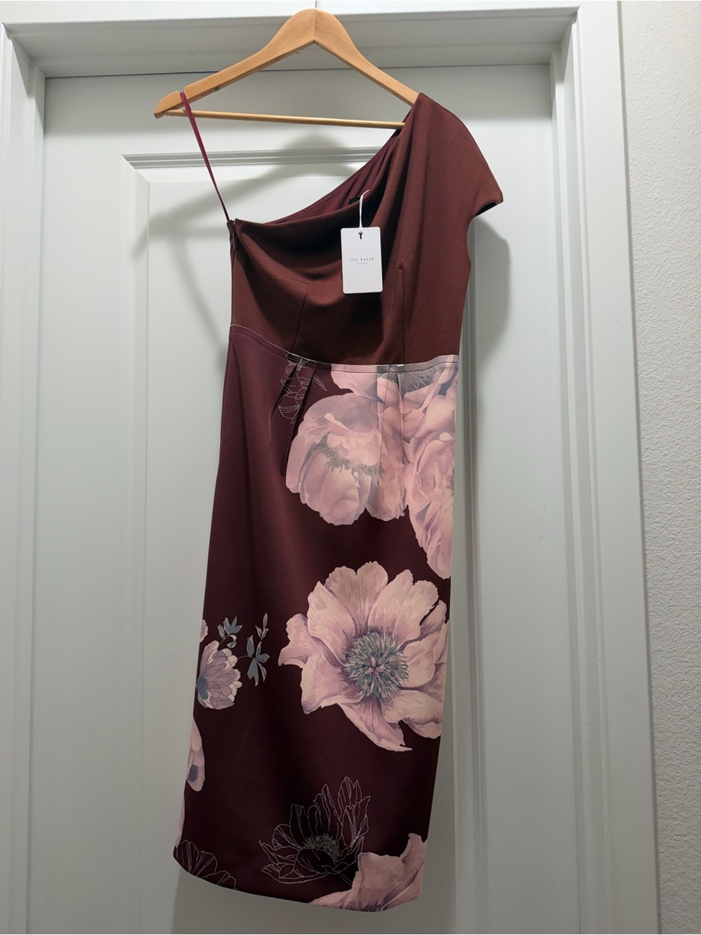 Ted Baker Maroon One-Shoulder Floral Midi Dress